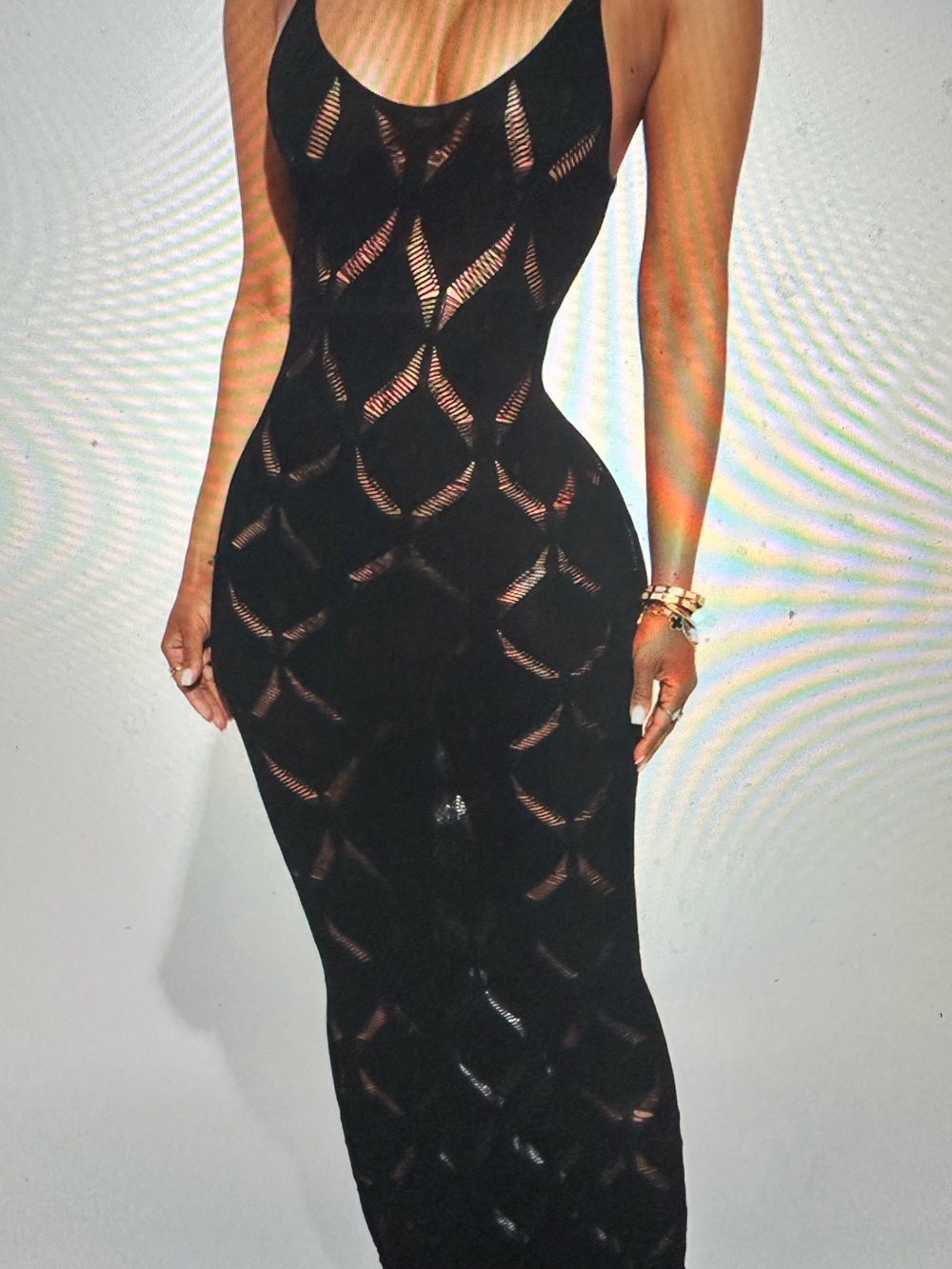 Fashion Nova Sleek Black Sheer Patterned Bodycon Dress